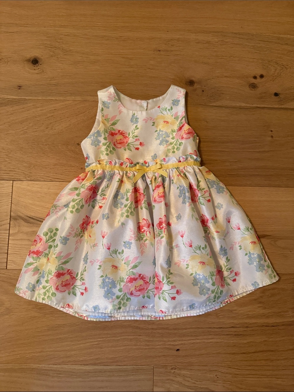 Nannette White Floral Sleeveless Dress with Yellow Ribbon